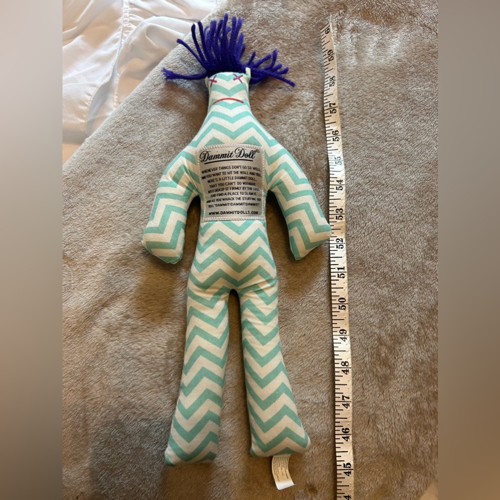 Original Dammit Doll Teal Chevron Purple Hair